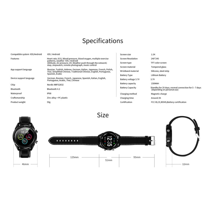 DT28 1.54inch IP68 Waterproof Silicone Strap Smartwatch Bluetooth 4.2, Support Incoming Call Reminder / Blood Pressure Monitoring / Watch Payment(Black Silver) by buy2fix