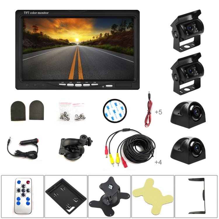 K0164 7 inch HD Car 18 IR Night Vision Rear View Backup Four Cameras Rearview Monitor - Rear View Cameras by buy2fix | Online Shopping UK | buy2fix