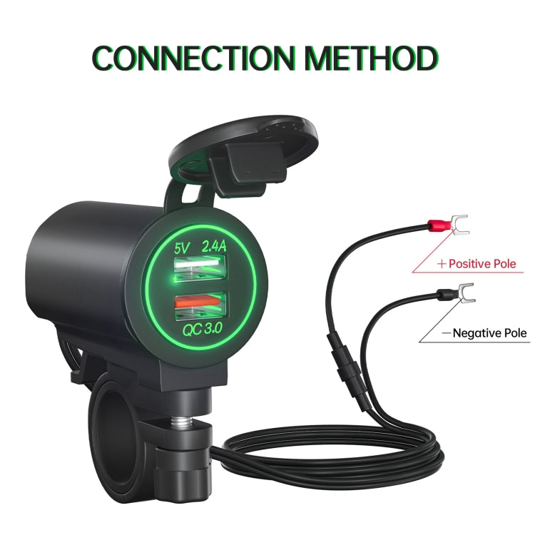 ZH-723F3 Car / Motorcycle QC3.0 Cell Phone Fast Charging Dual USB Car Charger(Green Light) - DIY Modified Charger by buy2fix | Online Shopping UK | buy2fix