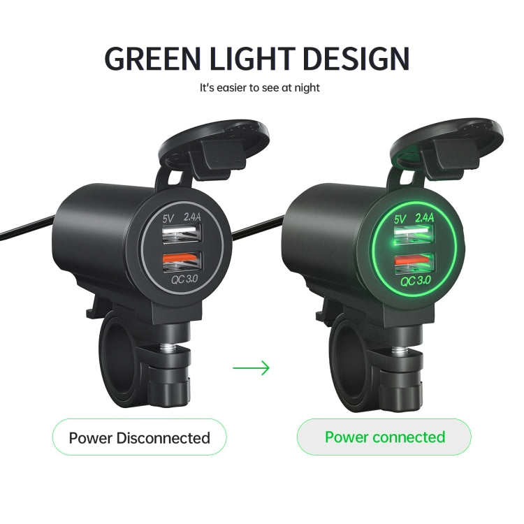 ZH-723F3 Car / Motorcycle QC3.0 Cell Phone Fast Charging Dual USB Car Charger(Green Light) - DIY Modified Charger by buy2fix | Online Shopping UK | buy2fix