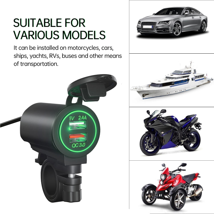 ZH-723F3 Car / Motorcycle QC3.0 Cell Phone Fast Charging Dual USB Car Charger(Green Light) - DIY Modified Charger by buy2fix | Online Shopping UK | buy2fix