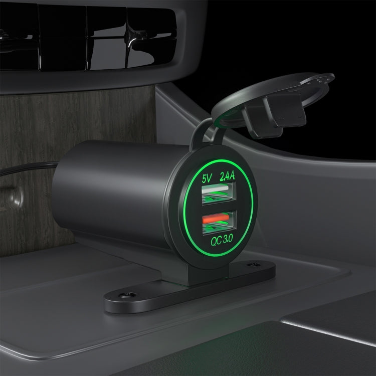 ZH-723F3 Car / Motorcycle QC3.0 Cell Phone Fast Charging Dual USB Car Charger(Green Light) - DIY Modified Charger by buy2fix | Online Shopping UK | buy2fix