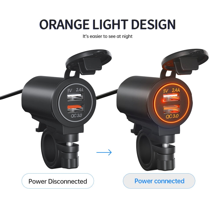 ZH-723F4 Car / Motorcycle QC3.0 Cell Phone Fast Charging Dual USB Car Charger(Orange Light) - DIY Modified Charger by buy2fix | Online Shopping UK | buy2fix
