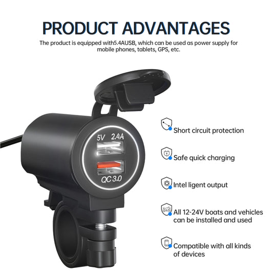 ZH-723F5 Car / Motorcycle QC3.0 Cell Phone Fast Charging Dual USB Car Charger(White Light) by buy2fix