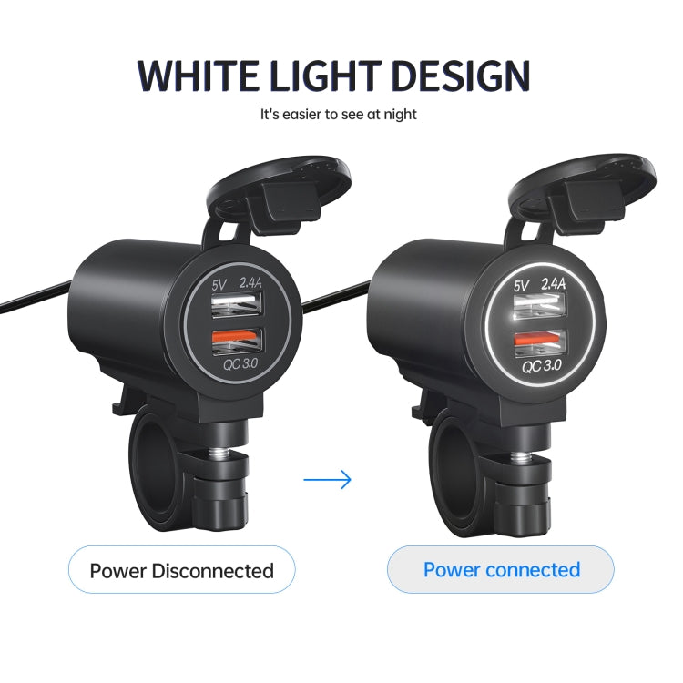 ZH-723F5 Car / Motorcycle QC3.0 Cell Phone Fast Charging Dual USB Car Charger(White Light) - DIY Modified Charger by buy2fix | Online Shopping UK | buy2fix