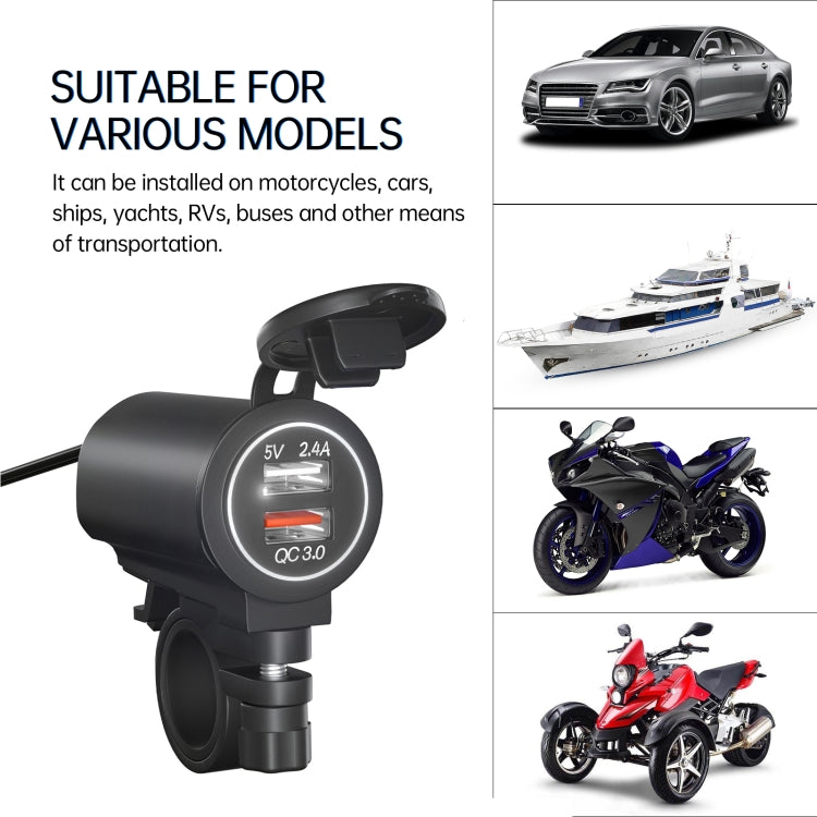 ZH-723F5 Car / Motorcycle QC3.0 Cell Phone Fast Charging Dual USB Car Charger(White Light) - DIY Modified Charger by buy2fix | Online Shopping UK | buy2fix