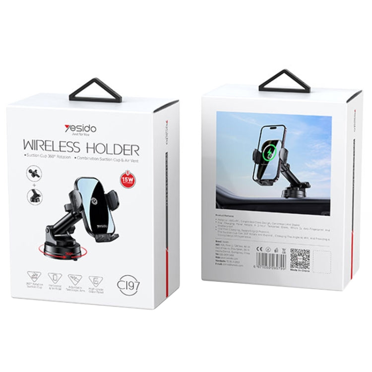 Yesido C197 15W 2 in 1 Suction Cup Type Wireless Charging Car Holder Set (Black) by Yesido