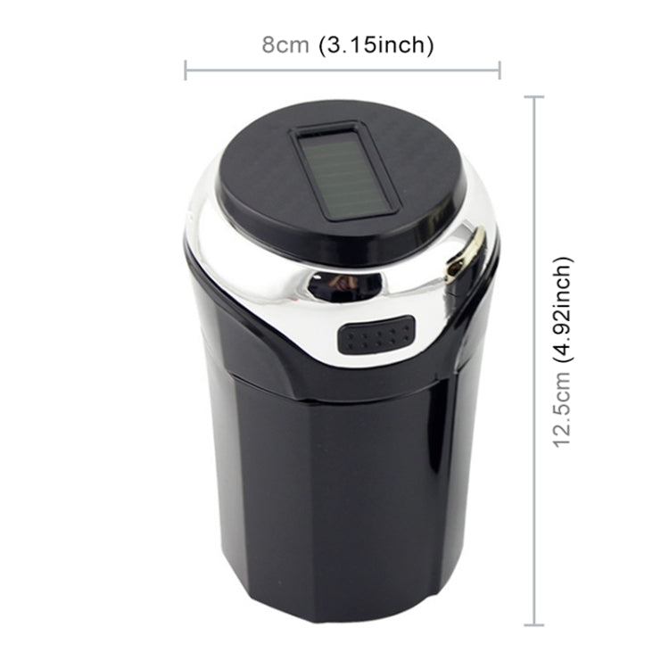 N12B Car Creative Ashtray Solar Power With Light And Cover Car Supplies (Silver) - Ashtrays by buy2fix | Online Shopping UK | buy2fix
