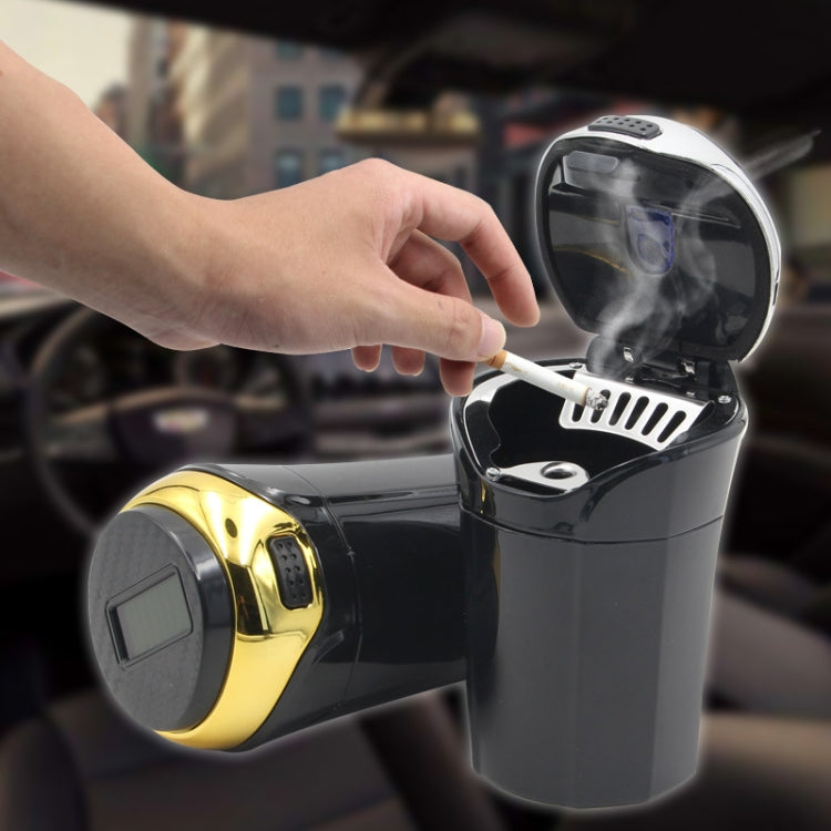 N12B Car Creative Ashtray Solar Power With Light And Cover Car Supplies (Silver) - Ashtrays by buy2fix | Online Shopping UK | buy2fix