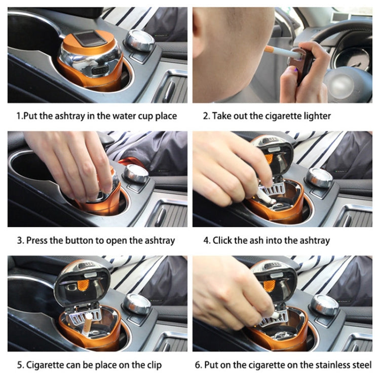 N12E Car Creative Ashtray Solar Power With Light And Cover With Cigarette Liighter (Gold) by buy2fix