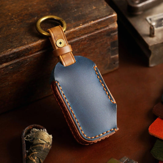 For Kia Sorento Hallmo Car Cowhide Leather Key Protective Cover Key Case(Blue) by Hallmo