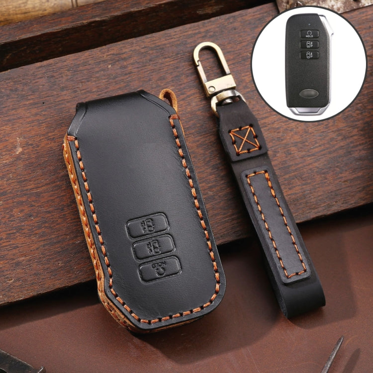 For Kia 3-button Hallmo Car Cowhide Leather Key Protective Cover Key Case(Black) - Car Key Cases by Hallmo | Online Shopping UK | buy2fix