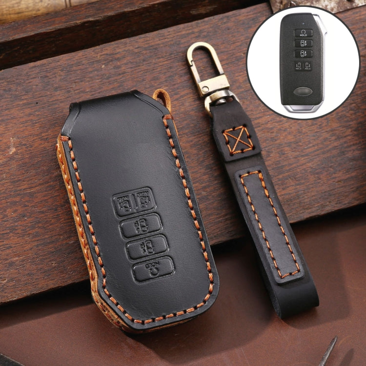 For Kia 5-button Hallmo Car Cowhide Leather Key Protective Cover Key Case(Black) - Car Key Cases by Hallmo | Online Shopping UK | buy2fix