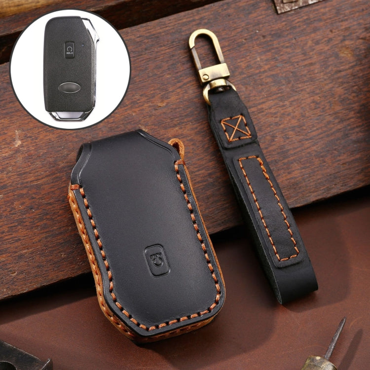 For Kia Sorento / Seltos 2021 / K5 Hallmo Car Cowhide Leather Key Protective Cover Key Case(Black) - Car Key Cases by Hallmo | Online Shopping UK | buy2fix