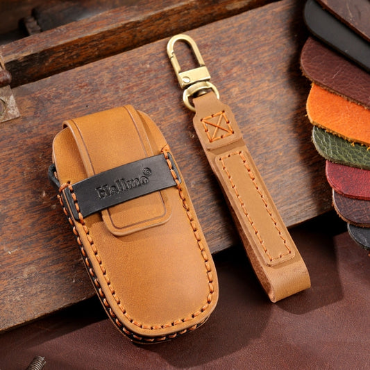 For Nissan Teana / Ariya 3-button Tail Box Hallmo Car Cowhide Leather Key Protective Cover Key Case(Brown) by Hallmo