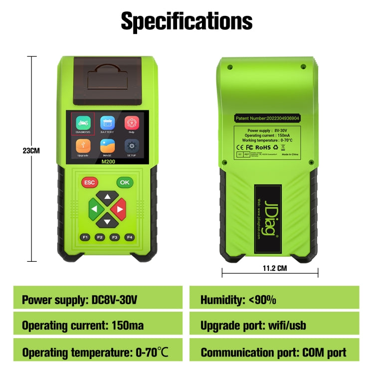 JDiag M200 8V-30V OBD Motorcycles Diagnostic Instrument with Data Printing, Standard Version - Code Readers & Scan Tools by buy2fix | Online Shopping UK | buy2fix