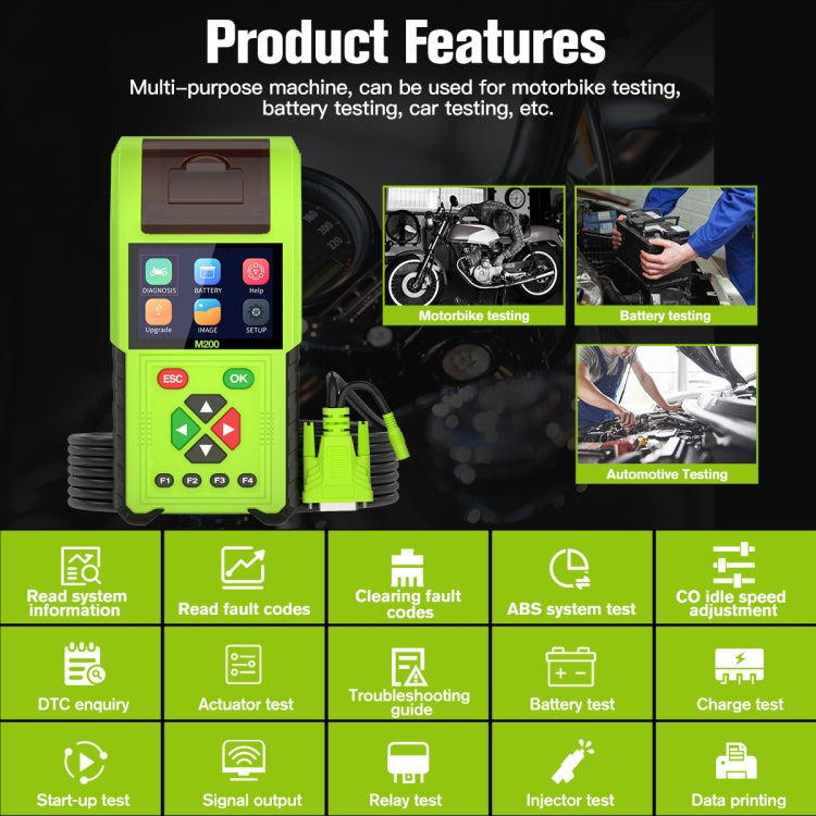 JDiag M200 8V-30V OBD Motorcycles Diagnostic Instrument with Data Printing, Standard Version - Code Readers & Scan Tools by buy2fix | Online Shopping UK | buy2fix