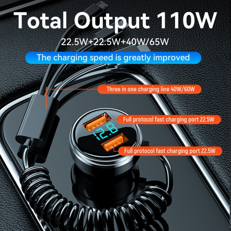 BW15 110W 3 in 1 Charging Cable & Dual USB Port Car Charger (Red) - Car Charger by buy2fix | Online Shopping UK | buy2fix