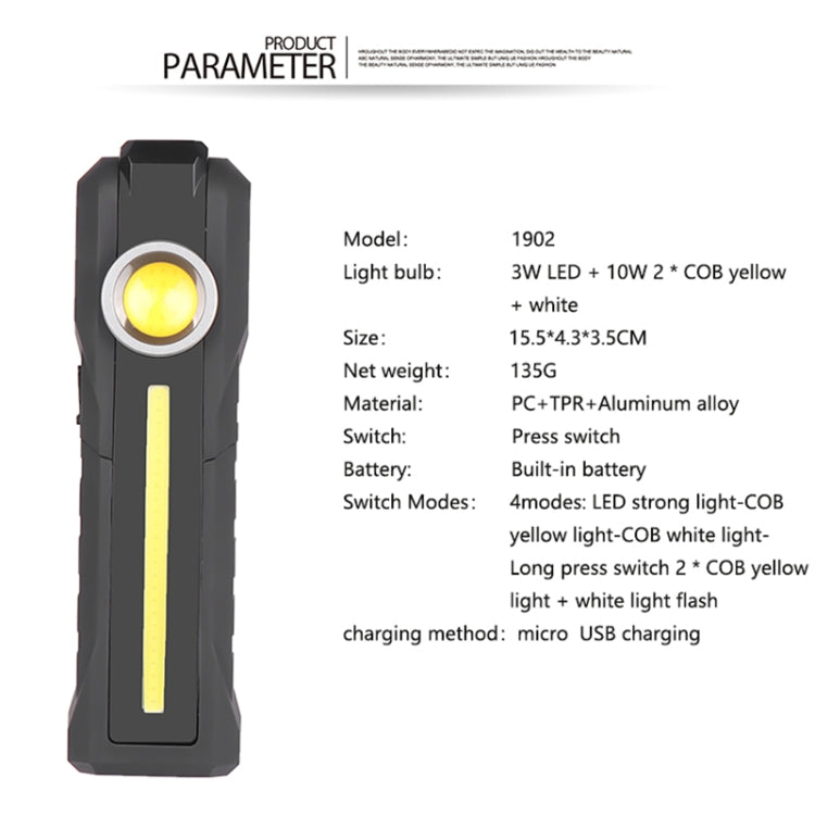 1902A Folding Magnet Car Inspection Light Work Maintenance Lamp Emergency COB LED USB Charging Lamp - Other Tools by buy2fix | Online Shopping UK | buy2fix