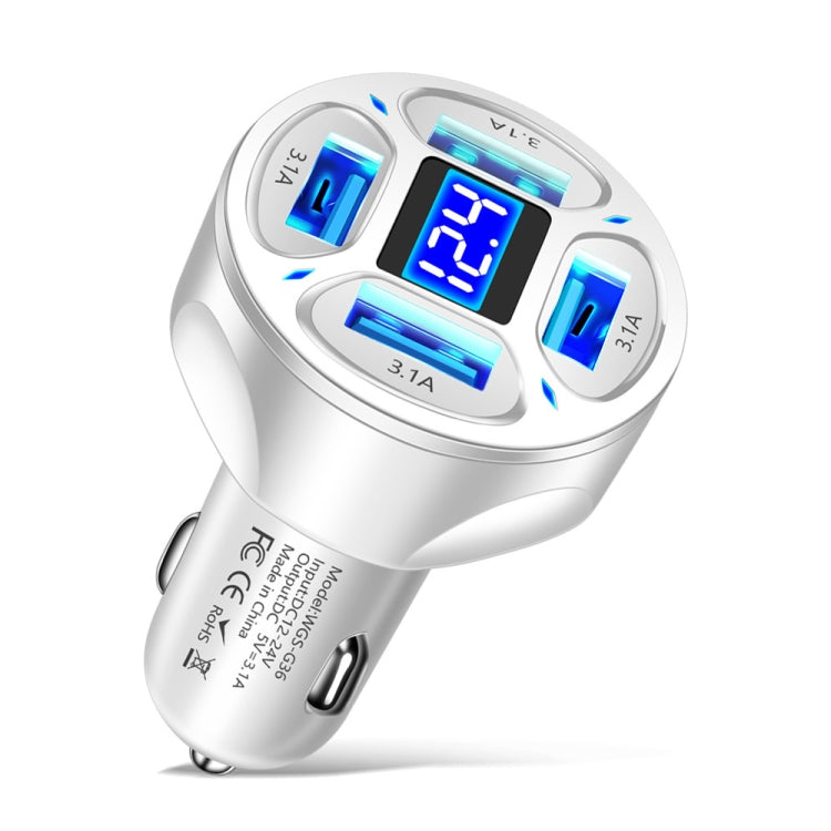 WGS-G36 3.1A 4 in 1 Digital Display Car Charger with Voltmeter (White) - Car Charger by buy2fix | Online Shopping UK | buy2fix
