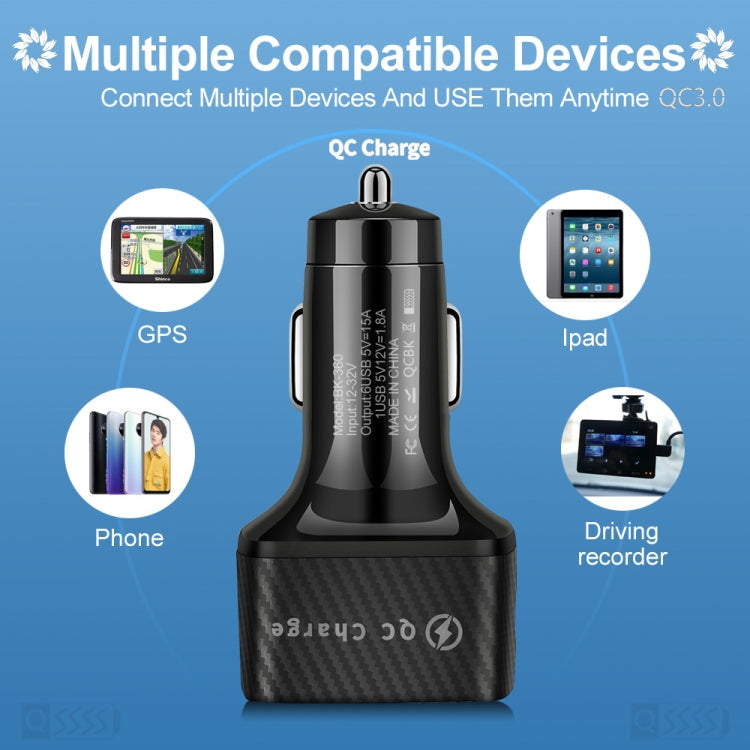 BK-360 6 in 1 QC3.0+3.1A USB luminescent Car Charger (White) - Car Charger by buy2fix | Online Shopping UK | buy2fix