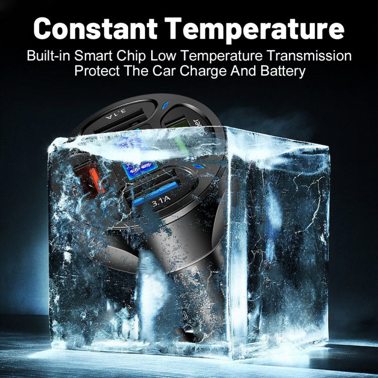 66W 4 in 1 Digital Display Fast Charging Car Charger with Voltmeter (White) - Car Charger by buy2fix | Online Shopping UK | buy2fix