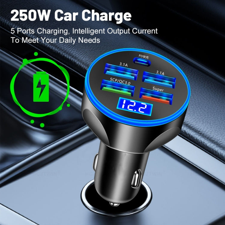 WGS-G37 5 in 1 Digital Display Super Fast Charging Car Charger with Voltmeter (Black) - Car Charger by buy2fix | Online Shopping UK | buy2fix