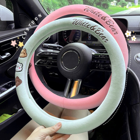 D Style Car Universal Cartoon Pattern Plush Warm Anti-skid Steering Wheel Cover, Diameter: 38cm (Pink) by buy2fix