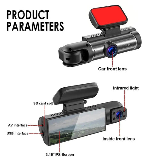3.16 inch 1080P HD Night Vision Front and Inside Dual Lenses Driving Recorder by buy2fix