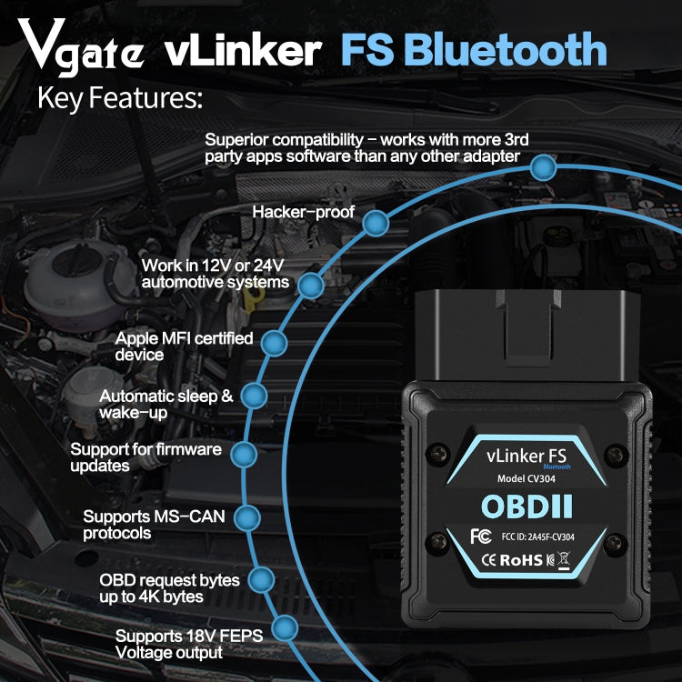 Vgate OBD2 Bluetooth Diagnostic Tool - Code Readers & Scan Tools by Vgate | Online Shopping UK | buy2fix