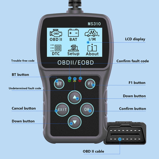 MS310 LCD Screen Car Battery Tester ODB2 Fault Detector - Code Readers & Scan Tools by buy2fix | Online Shopping UK | buy2fix