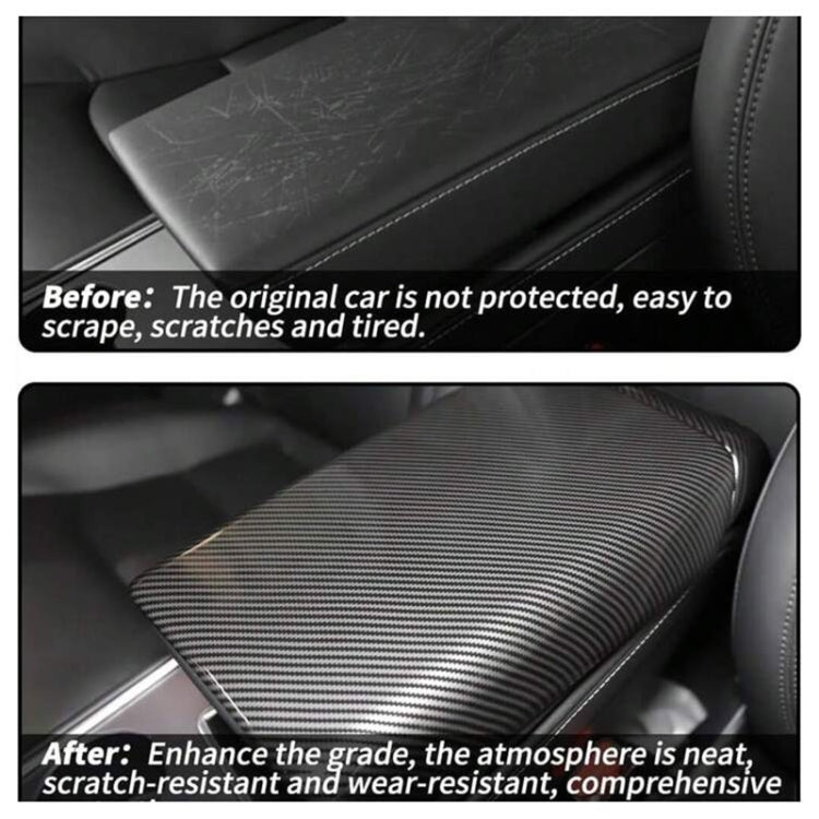For Tesla Model 3 / Y Car Center Console Armrest Box Carbon Fiber Pattern Protective Cover by buy2fix