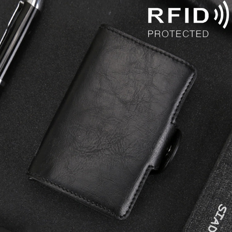 X-7 Antimagnetic RFID Multi-functional Aluminum Crazy Horse Texture Leather Card Bag Wallet(Black) - Antimagnetic RFID Package by buy2fix | Online Shopping UK | buy2fix