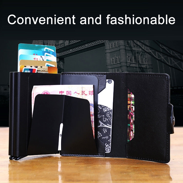 X-7 Antimagnetic RFID Multi-functional Aluminum Crazy Horse Texture Leather Card Bag Wallet(Black) - Antimagnetic RFID Package by buy2fix | Online Shopping UK | buy2fix