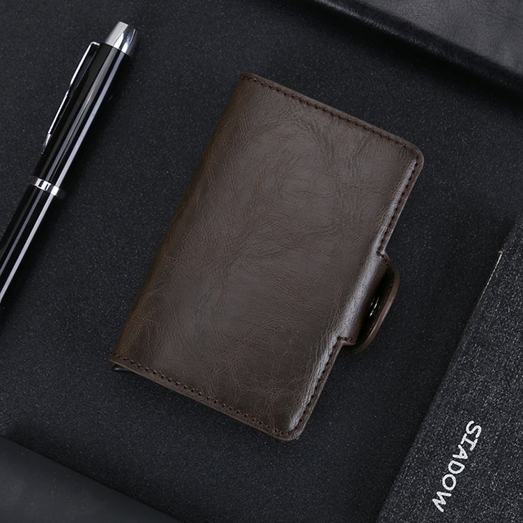 X-7 Antimagnetic RFID Multi-functional Aluminum Crazy Horse Texture Leather Card Bag Wallet(Coffee) - Antimagnetic RFID Package by buy2fix | Online Shopping UK | buy2fix