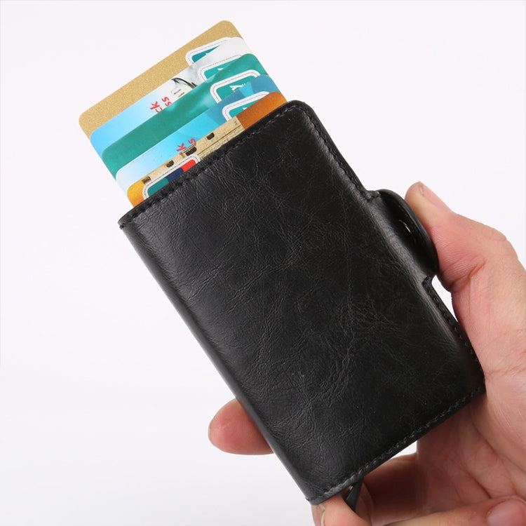 X-7 Antimagnetic RFID Multi-functional Aluminum Crazy Horse Texture Leather Card Bag Wallet(Coffee) - Antimagnetic RFID Package by buy2fix | Online Shopping UK | buy2fix