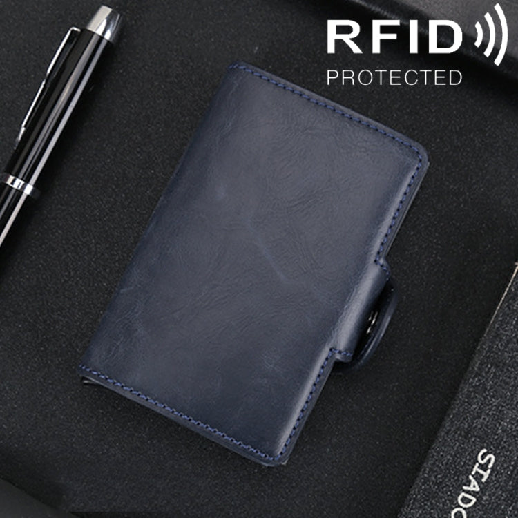 X-7 Antimagnetic RFID Multi-functional Aluminum Crazy Horse Texture Leather Card Bag Wallet(Dark Blue) - Antimagnetic RFID Package by buy2fix | Online Shopping UK | buy2fix