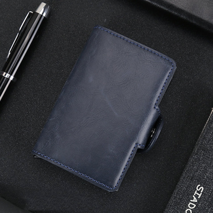 X-7 Antimagnetic RFID Multi-functional Aluminum Crazy Horse Texture Leather Card Bag Wallet(Dark Blue) - Antimagnetic RFID Package by buy2fix | Online Shopping UK | buy2fix