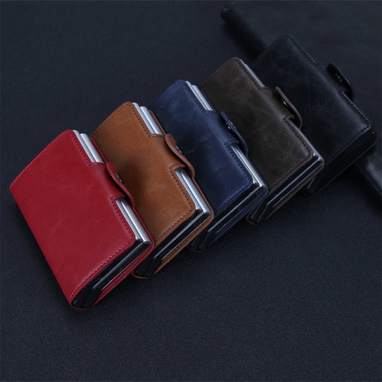 X-7 Antimagnetic RFID Multi-functional Aluminum Crazy Horse Texture Leather Card Bag Wallet(Dark Blue) - Antimagnetic RFID Package by buy2fix | Online Shopping UK | buy2fix