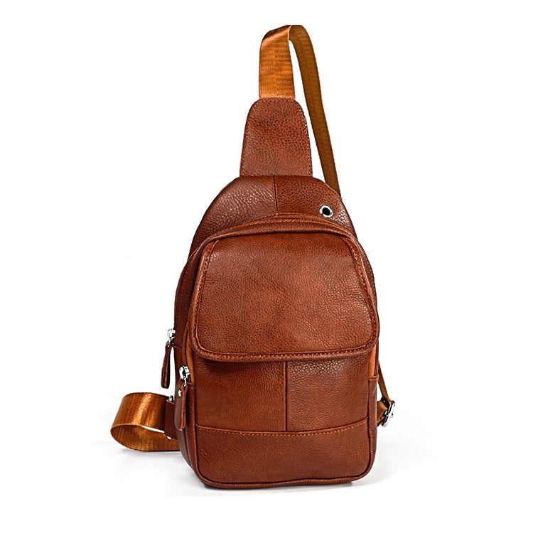 6023 Casual Litchi Texture Soft Face Full-grain Cowhide One Shoulder Crossbody Bag for Men(Brown) - Single-shoulder Bags by buy2fix | Online Shopping UK | buy2fix