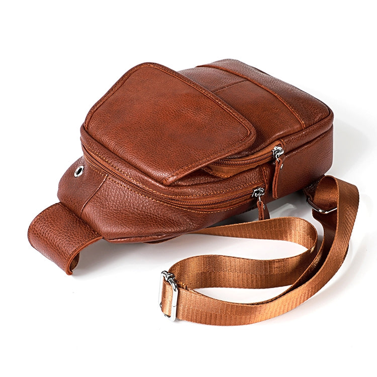 6023 Casual Litchi Texture Soft Face Full-grain Cowhide One Shoulder Crossbody Bag for Men(Brown) - Single-shoulder Bags by buy2fix | Online Shopping UK | buy2fix