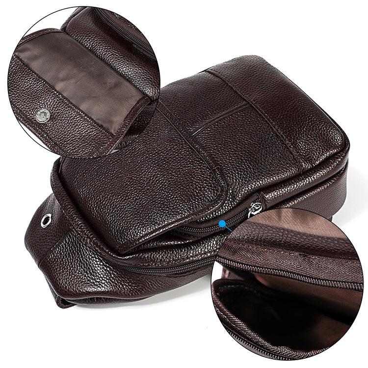 6023 Casual Litchi Texture Soft Face Full-grain Cowhide One Shoulder Crossbody Bag for Men(Brown) - Single-shoulder Bags by buy2fix | Online Shopping UK | buy2fix