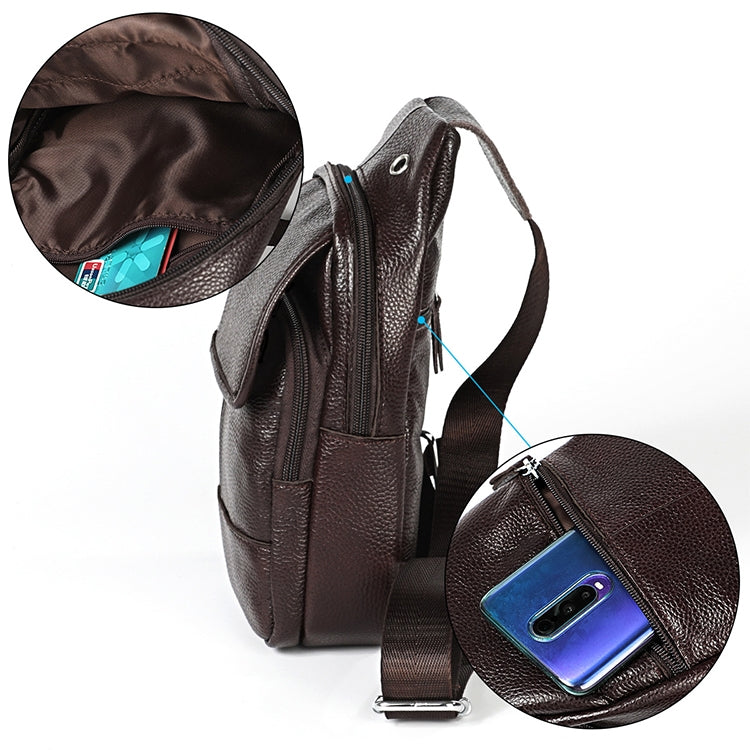 6023 Casual Litchi Texture Soft Face Full-grain Cowhide One Shoulder Crossbody Bag for Men(Brown) - Single-shoulder Bags by buy2fix | Online Shopping UK | buy2fix