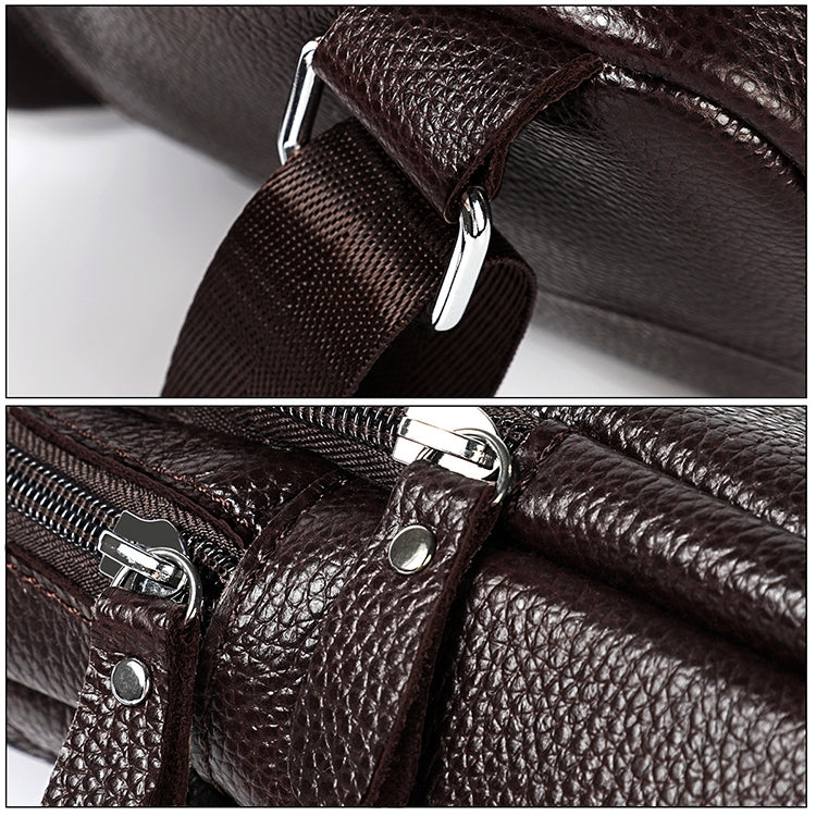 6023 Casual Litchi Texture Soft Face Full-grain Cowhide One Shoulder Crossbody Bag for Men(Brown) - Single-shoulder Bags by buy2fix | Online Shopping UK | buy2fix