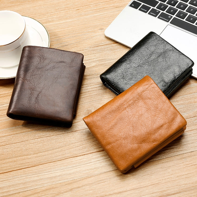 TP-191 Oil Wax Leather Multi-functional RFID Three-fold Wallet(Black) - Antimagnetic RFID Package by buy2fix | Online Shopping UK | buy2fix