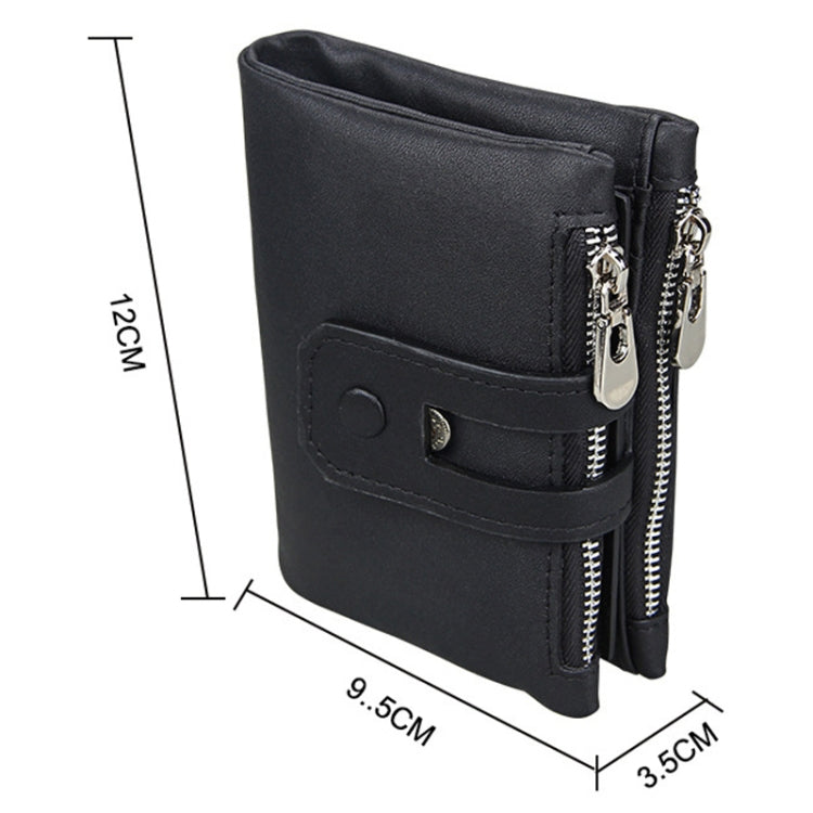 Genuine Cowhide Leather Crazy Horse Texture Zipper 3-folding Card Holder Wallet RFID Blocking Coin Purse Card Bag Protect Case for Men, Size: 12*9.5*3.5cm(Black) - Antimagnetic RFID Package by buy2fix | Online Shopping UK | buy2fix