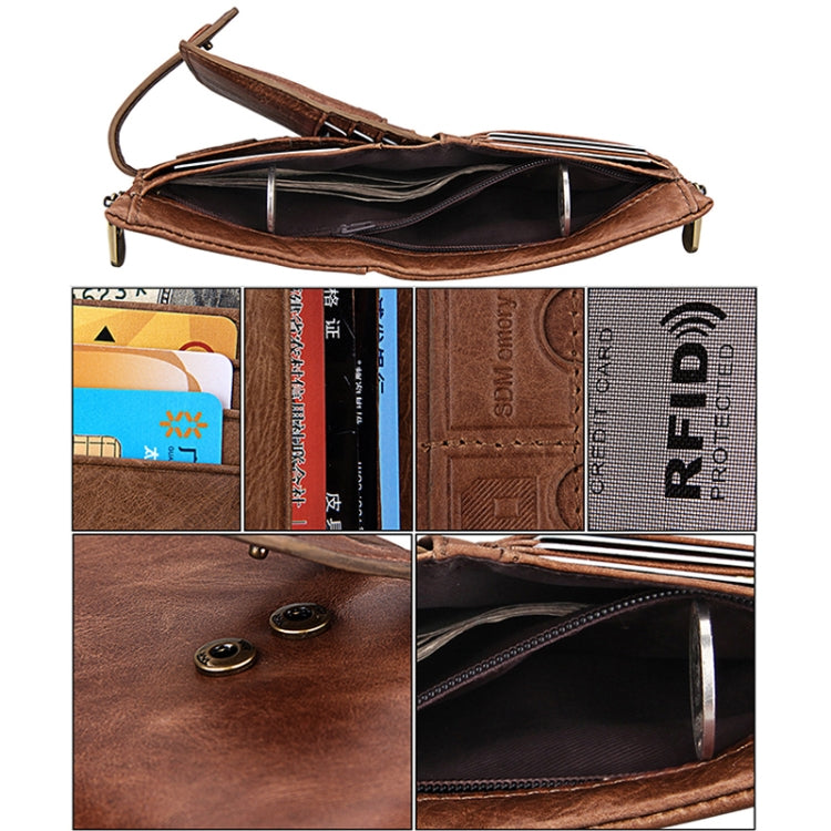 Genuine Cowhide Leather Crazy Horse Texture Zipper 3-folding Card Holder Wallet RFID Blocking Coin Purse Card Bag Protect Case for Men, Size: 12*9.5*3.5cm(Taupe) - Antimagnetic RFID Package by buy2fix | Online Shopping UK | buy2fix