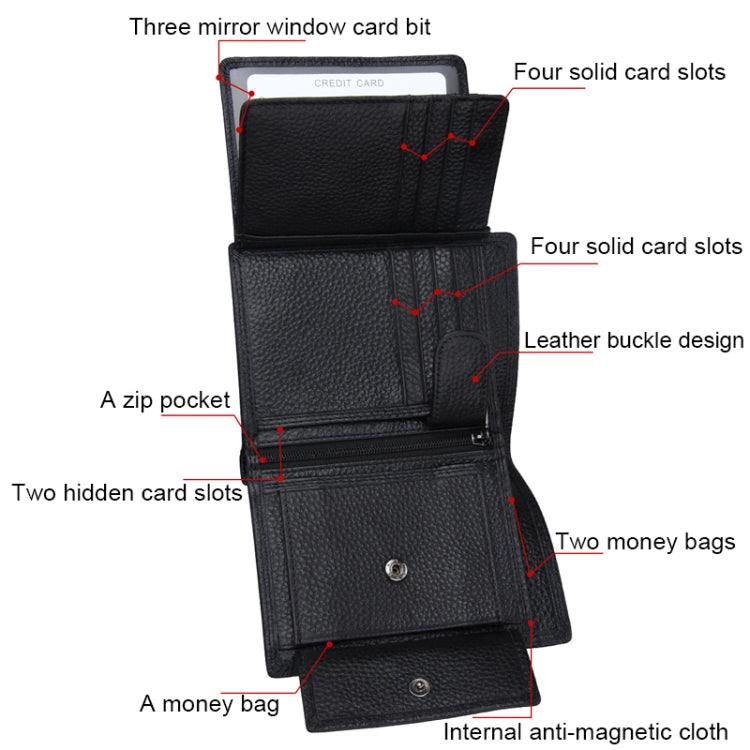 Genuine Cowhide Leather 3-folding Card Holder Wallet RFID Blocking Card Bag Protect Case for Men, Size: 13*10.2*2.5cm - Antimagnetic RFID Package by buy2fix | Online Shopping UK | buy2fix