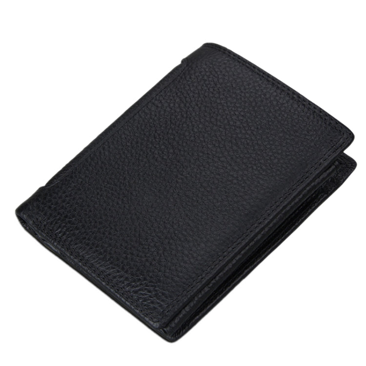 Genuine Cowhide Leather 3-folding Card Holder Wallet RFID Blocking Card Bag Protect Case for Men, Size: 13*10.2*2.5cm(Black) - Antimagnetic RFID Package by buy2fix | Online Shopping UK | buy2fix