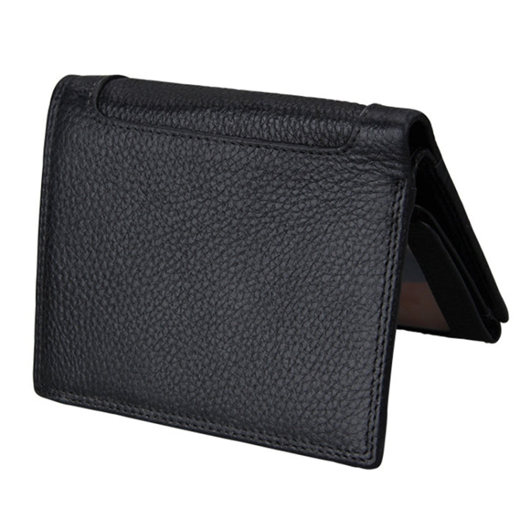 Genuine Cowhide Leather 3-folding Card Holder Wallet RFID Blocking Card Bag Protect Case for Men, Size: 13*10.2*2.5cm(Black) - Antimagnetic RFID Package by buy2fix | Online Shopping UK | buy2fix